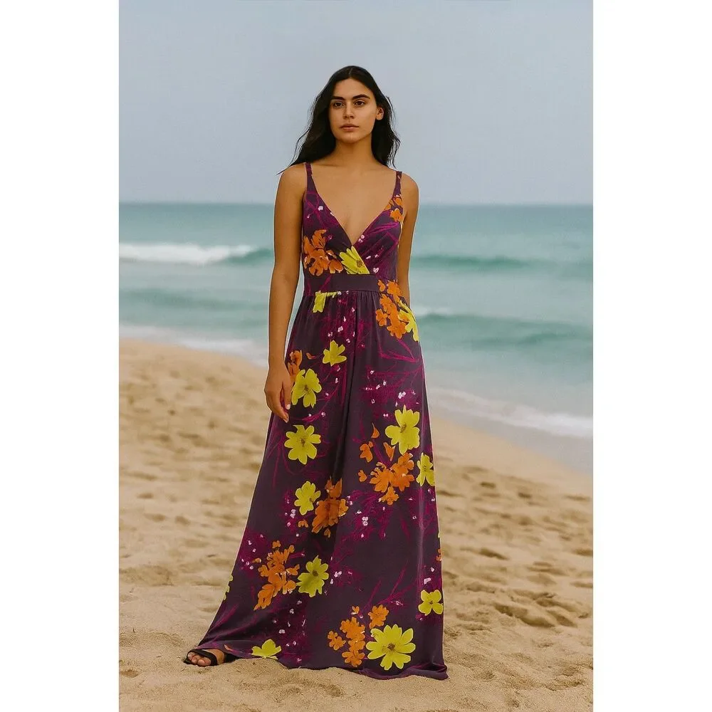 cotton summer dress uk Floaty, floral midi with pockets, Beach dress. Cotton midi dress Eliza J Belted Chiffon perfect for date nights Size:3XL/44 Waist Daughters of India